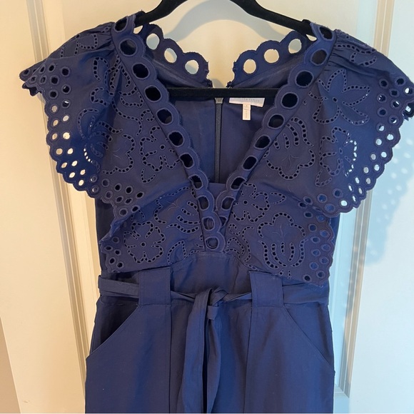 Rebecca Taylor Ariana Eyelet Embroidered Navy Indigo Blue Jumpsuit | Size 8 - Picture 5 of 11